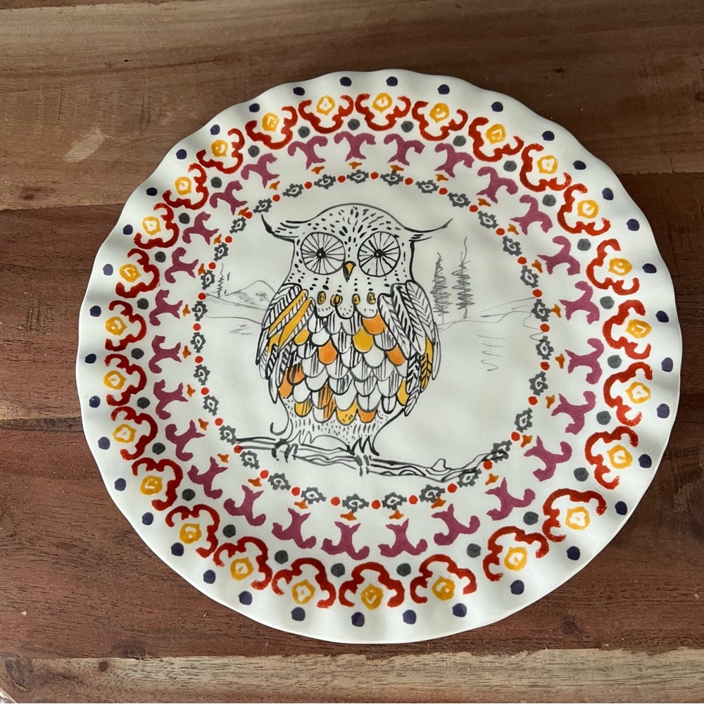 Anthropologie Tula Earthenware Forest Fable - Owl Plate